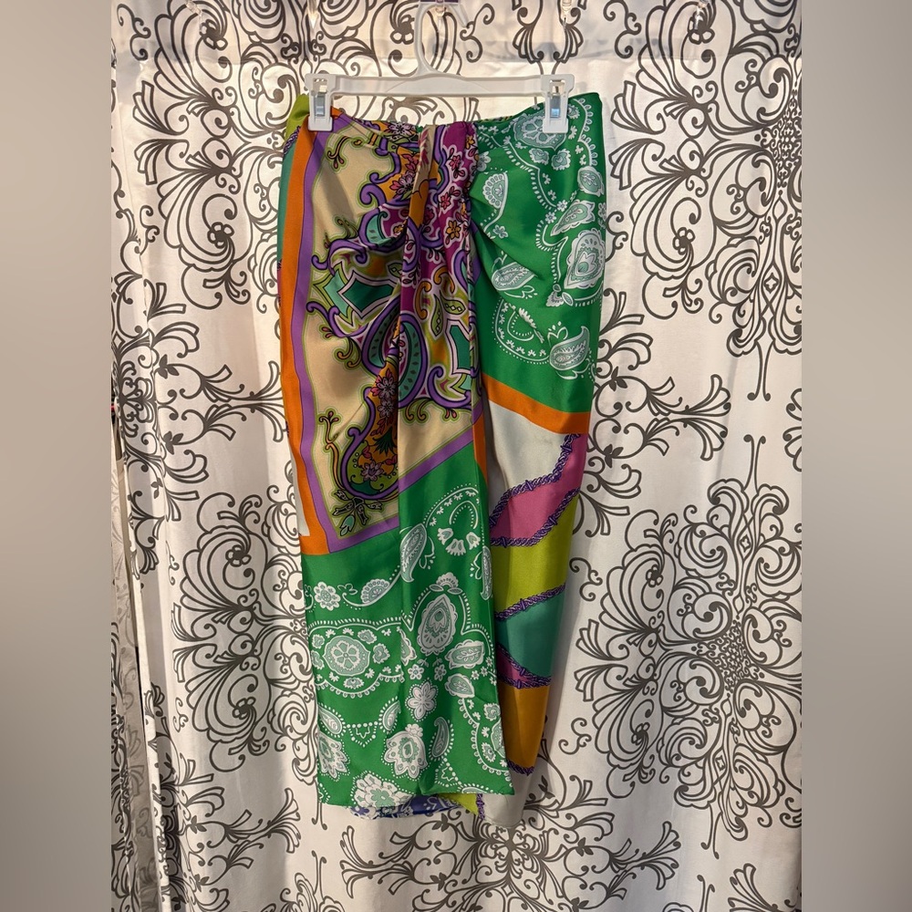 Zara Colorful Silky Pattered Skirt with Slit detailing